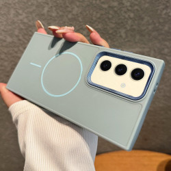 For Samsung Galaxy S24+ 5G Metal Diamond Texture Lens Frame MagSafe Phone Case(Blue)