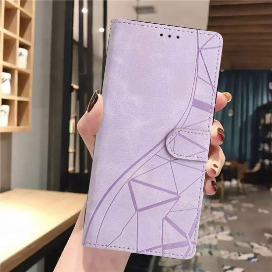 For Samsung Galaxy S23+ 5G Triangles Embossed Leather Phone Case(Purple)