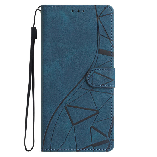 For Samsung Galaxy S23+ 5G Triangles Embossed Leather Phone Case(Blue)