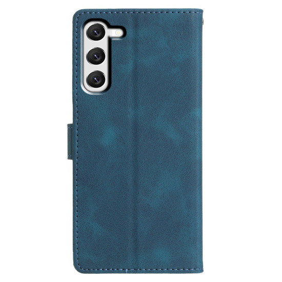 For Samsung Galaxy S23+ 5G Triangles Embossed Leather Phone Case(Blue)