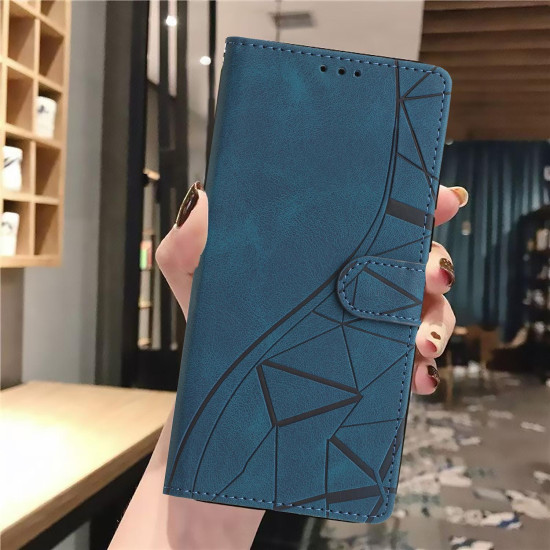 For Samsung Galaxy S23+ 5G Triangles Embossed Leather Phone Case(Blue)