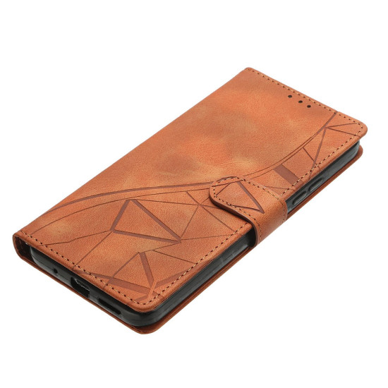For Samsung Galaxy S23+ 5G Triangles Embossed Leather Phone Case(Brown)