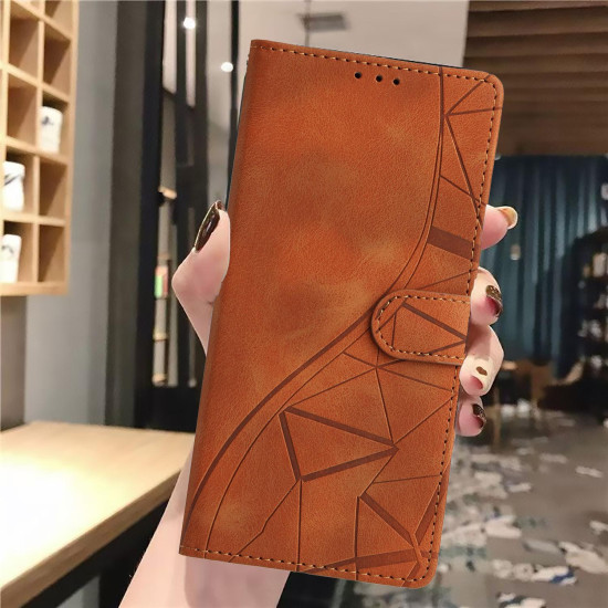 For Samsung Galaxy S23+ 5G Triangles Embossed Leather Phone Case(Brown)