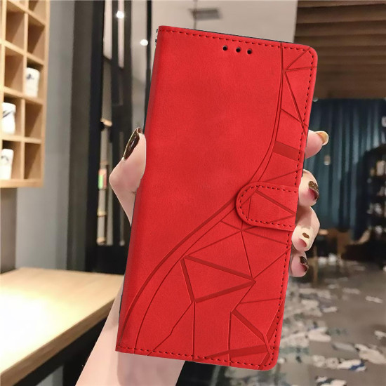For Samsung Galaxy S23+ 5G Triangles Embossed Leather Phone Case(Red)