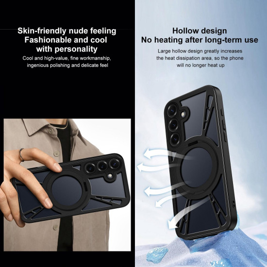 For Samsung Galaxy S24+ 5G Cooling Hollow Metal Holder MagSafe Phone Case(Black)