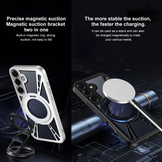 For Samsung Galaxy S24+ 5G Cooling Hollow Metal Holder MagSafe Phone Case(Black)