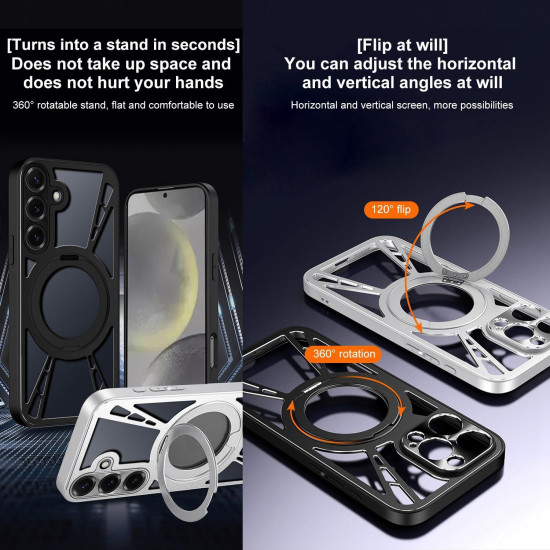 For Samsung Galaxy S24+ 5G Cooling Hollow Metal Holder MagSafe Phone Case(Silver)