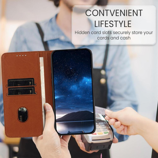 For Samsung Galaxy S23+ 5G Strong Magnetic Frosted Flip Leather Phone Case(Coffee Color)