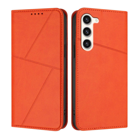 For Samsung Galaxy S23+ 5G Strong Magnetic Frosted Flip Leather Phone Case(Orange)