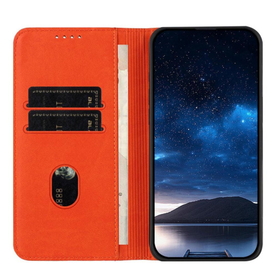 For Samsung Galaxy S23+ 5G Strong Magnetic Frosted Flip Leather Phone Case(Orange)