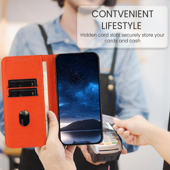 For Samsung Galaxy S23+ 5G Strong Magnetic Frosted Flip Leather Phone Case(Orange)