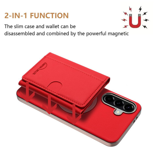 For Samsung Galaxy S24+ 5G Solid Color Horizontal Magnetic Card Bag RFID MagSafe Phone Case(Red)