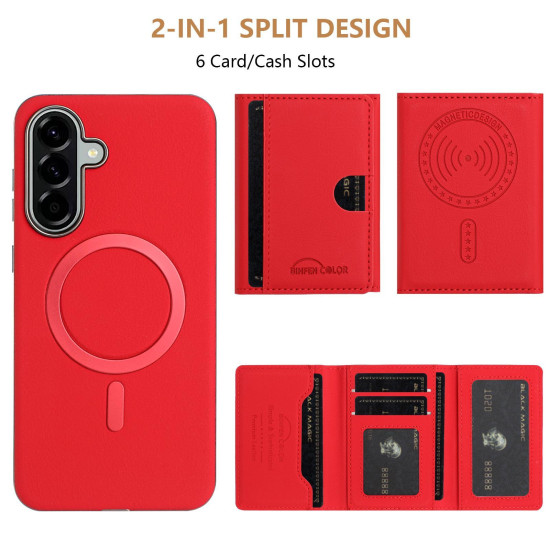 For Samsung Galaxy S24+ 5G Solid Color Horizontal Magnetic Card Bag RFID MagSafe Phone Case(Red)