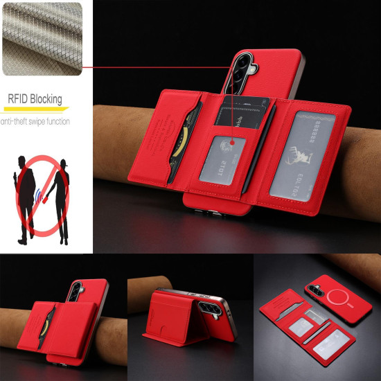 For Samsung Galaxy S24+ 5G Solid Color Horizontal Magnetic Card Bag RFID MagSafe Phone Case(Red)