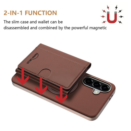 For Samsung Galaxy S24+ 5G Solid Color Horizontal Magnetic Card Bag RFID MagSafe Phone Case(Brown)