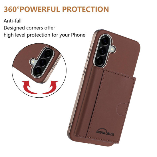 For Samsung Galaxy S24+ 5G Solid Color Horizontal Magnetic Card Bag RFID MagSafe Phone Case(Brown)