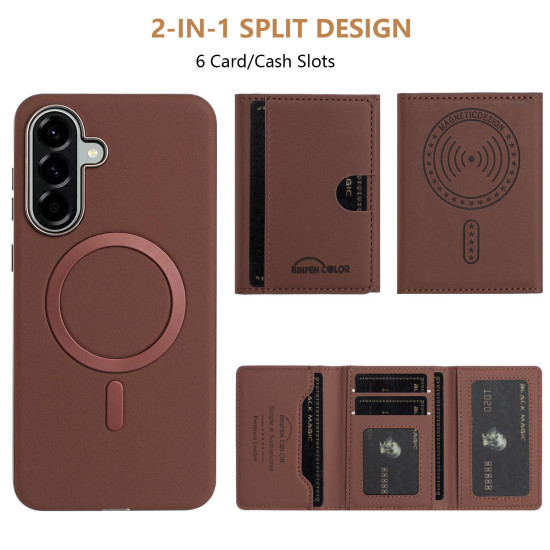 For Samsung Galaxy S24+ 5G Solid Color Horizontal Magnetic Card Bag RFID MagSafe Phone Case(Brown)