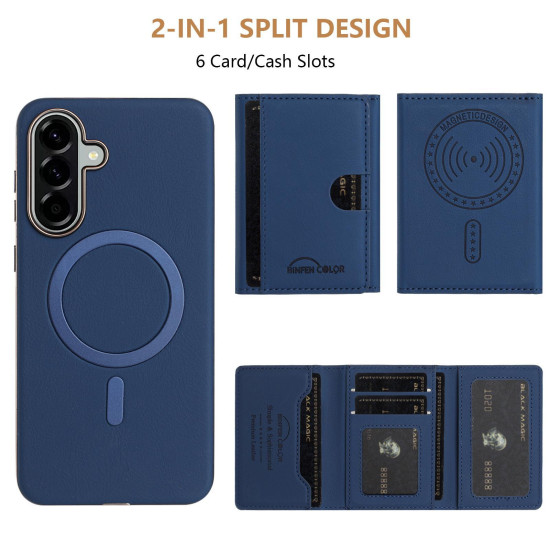 For Samsung Galaxy S24+ 5G Solid Color Horizontal Magnetic Card Bag RFID MagSafe Phone Case(Dark Blue)
