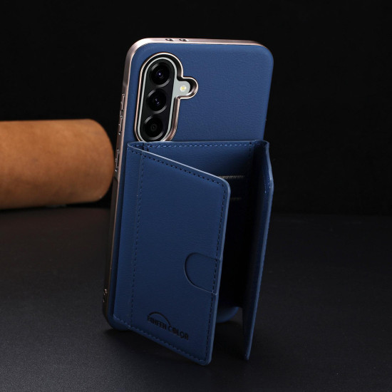 For Samsung Galaxy S24+ 5G Solid Color Horizontal Magnetic Card Bag RFID MagSafe Phone Case(Dark Blue)