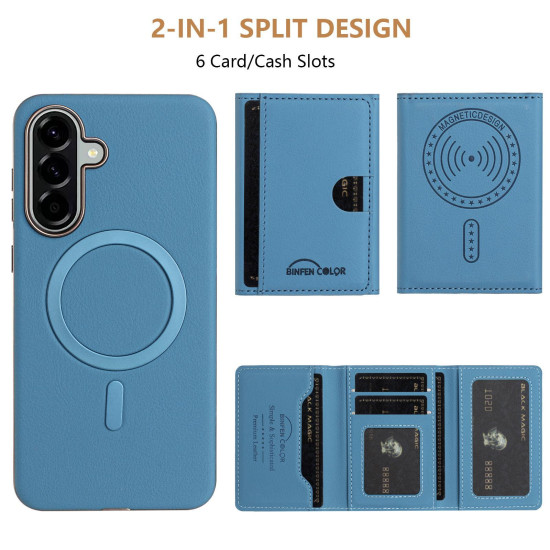For Samsung Galaxy S24+ 5G Solid Color Horizontal Magnetic Card Bag RFID MagSafe Phone Case(Baby Blue)