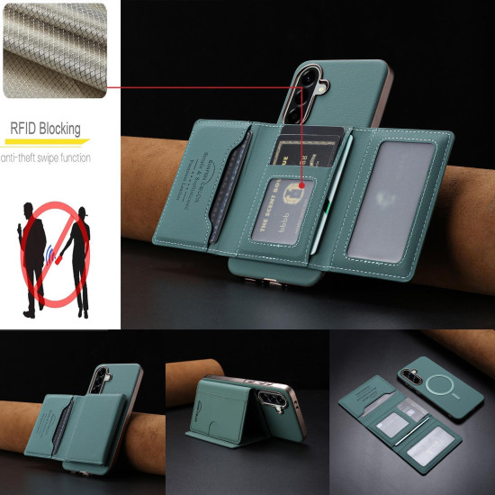 For Samsung Galaxy S24+ 5G Solid Color Horizontal Magnetic Card Bag RFID MagSafe Phone Case(Green)