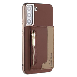 For Samsung Galaxy S24+ 5G Zipper Horizontal Magnetic Card Bag RFID MagSafe Phone Case(Brown)