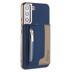 For Samsung Galaxy S24+ 5G Zipper Horizontal Magnetic Card Bag RFID MagSafe Phone Case(Dark Blue)
