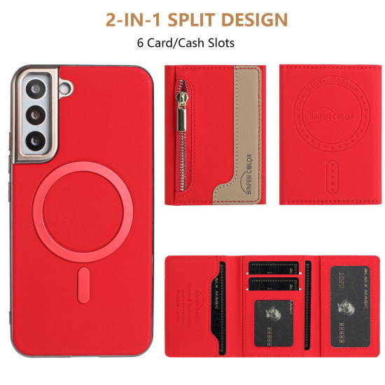 For Samsung Galaxy S23+ 5G Zipper Horizontal Magnetic Card Bag RFID MagSafe Phone Case(Red)