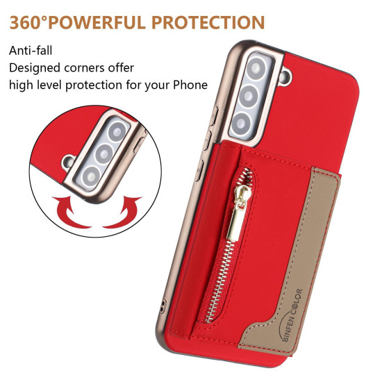 For Samsung Galaxy S23+ 5G Zipper Horizontal Magnetic Card Bag RFID MagSafe Phone Case(Red)