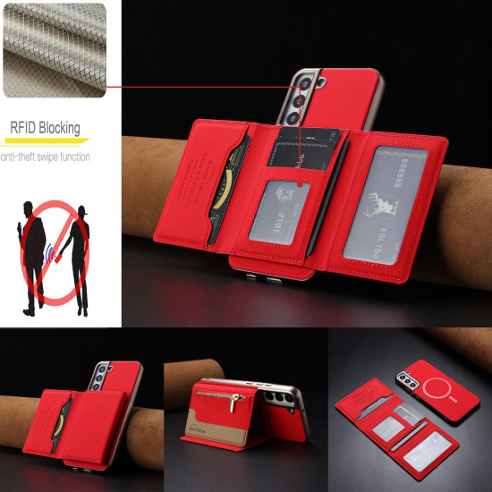 For Samsung Galaxy S23+ 5G Zipper Horizontal Magnetic Card Bag RFID MagSafe Phone Case(Red)