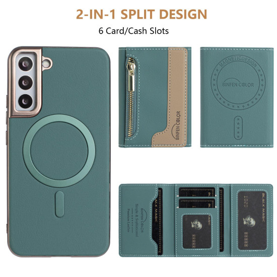 For Samsung Galaxy S23+ 5G Zipper Horizontal Magnetic Card Bag RFID MagSafe Phone Case(Green)