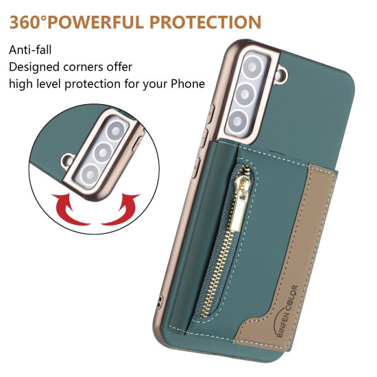 For Samsung Galaxy S23+ 5G Zipper Horizontal Magnetic Card Bag RFID MagSafe Phone Case(Green)