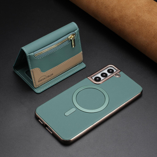 For Samsung Galaxy S23+ 5G Zipper Horizontal Magnetic Card Bag RFID MagSafe Phone Case(Green)
