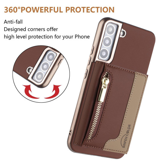 For Samsung Galaxy S23+ 5G Zipper Horizontal Magnetic Card Bag RFID MagSafe Phone Case(Brown)