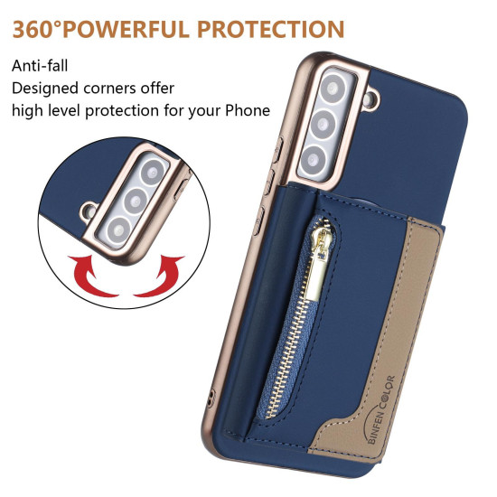 For Samsung Galaxy S23+ 5G Zipper Horizontal Magnetic Card Bag RFID MagSafe Phone Case(Dark Blue)