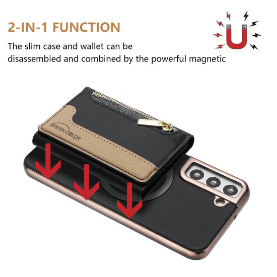 For Samsung Galaxy S23+ 5G Zipper Horizontal Magnetic Card Bag RFID MagSafe Phone Case(Black)