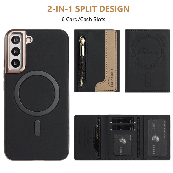 For Samsung Galaxy S23+ 5G Zipper Horizontal Magnetic Card Bag RFID MagSafe Phone Case(Black)