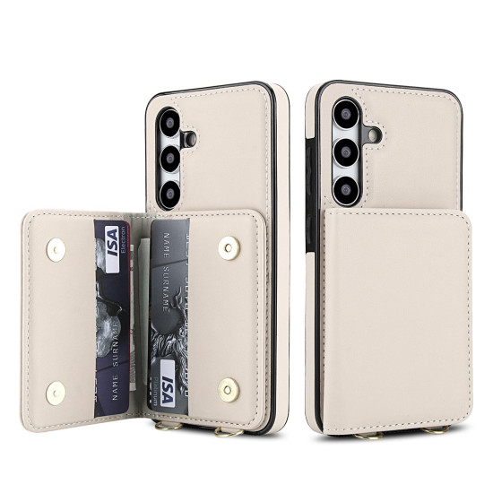 For Samsung Galaxy S24+ 5G Crossbody Dual-buckle Wallet RFID Back Leather Phone Case(White)