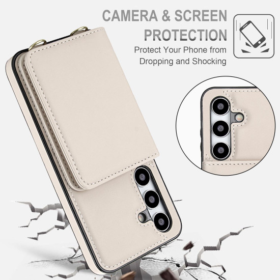 For Samsung Galaxy S24+ 5G Crossbody Dual-buckle Wallet RFID Back Leather Phone Case(White)