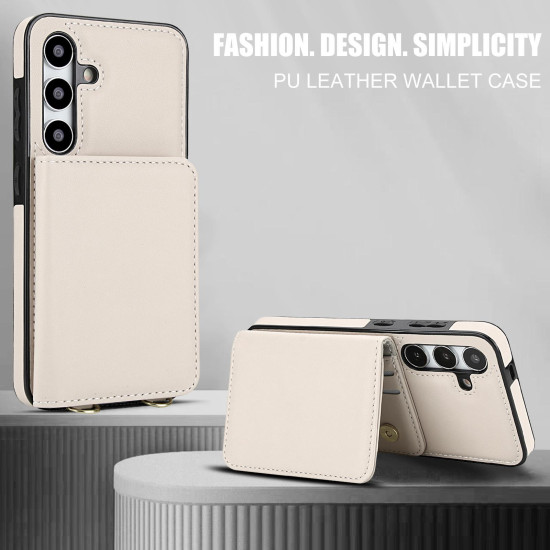 For Samsung Galaxy S24+ 5G Crossbody Dual-buckle Wallet RFID Back Leather Phone Case(White)