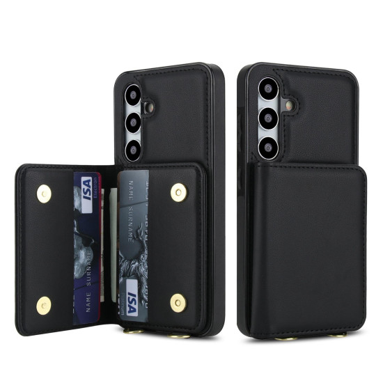 For Samsung Galaxy S24+ 5G Crossbody Dual-buckle Wallet RFID Back Leather Phone Case(Black)