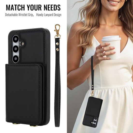 For Samsung Galaxy S24+ 5G Crossbody Dual-buckle Wallet RFID Back Leather Phone Case(Black)