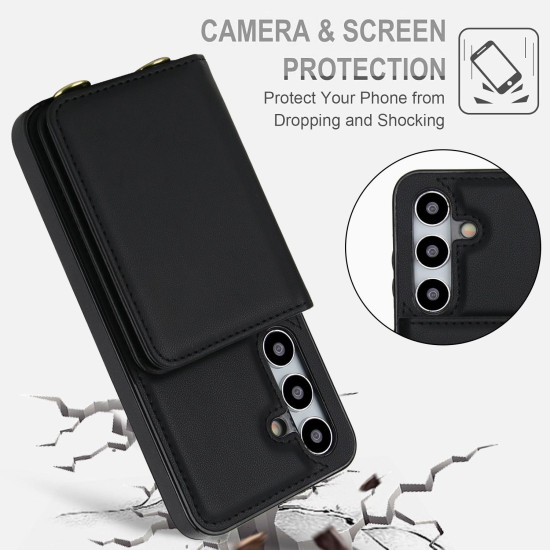 For Samsung Galaxy S24+ 5G Crossbody Dual-buckle Wallet RFID Back Leather Phone Case(Black)