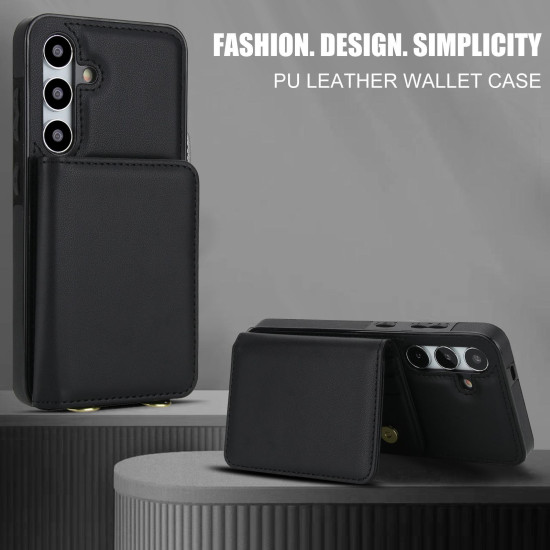 For Samsung Galaxy S24+ 5G Crossbody Dual-buckle Wallet RFID Back Leather Phone Case(Black)
