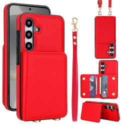 For Samsung Galaxy S24+ 5G Crossbody Dual-buckle Wallet RFID Back Leather Phone Case(Red)