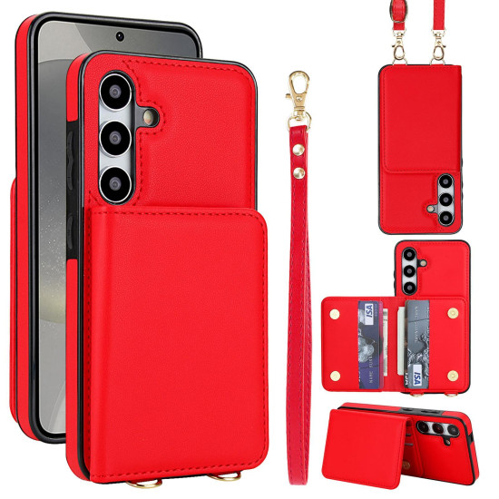 For Samsung Galaxy S24+ 5G Crossbody Dual-buckle Wallet RFID Back Leather Phone Case(Red)