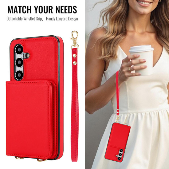 For Samsung Galaxy S24+ 5G Crossbody Dual-buckle Wallet RFID Back Leather Phone Case(Red)