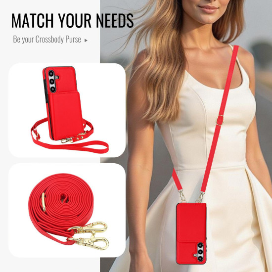 For Samsung Galaxy S24+ 5G Crossbody Dual-buckle Wallet RFID Back Leather Phone Case(Red)