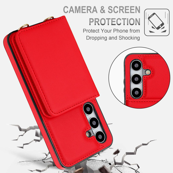 For Samsung Galaxy S24+ 5G Crossbody Dual-buckle Wallet RFID Back Leather Phone Case(Red)