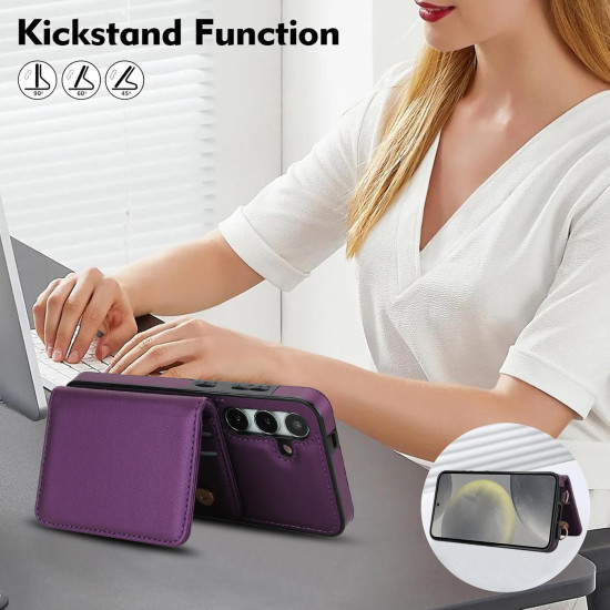 For Samsung Galaxy S24+ 5G Crossbody Dual-buckle Wallet RFID Back Leather Phone Case(Dark Purple)
